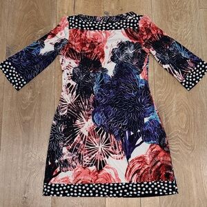 Ali Ro Floral Patterned Dress with Polka Dot Trim